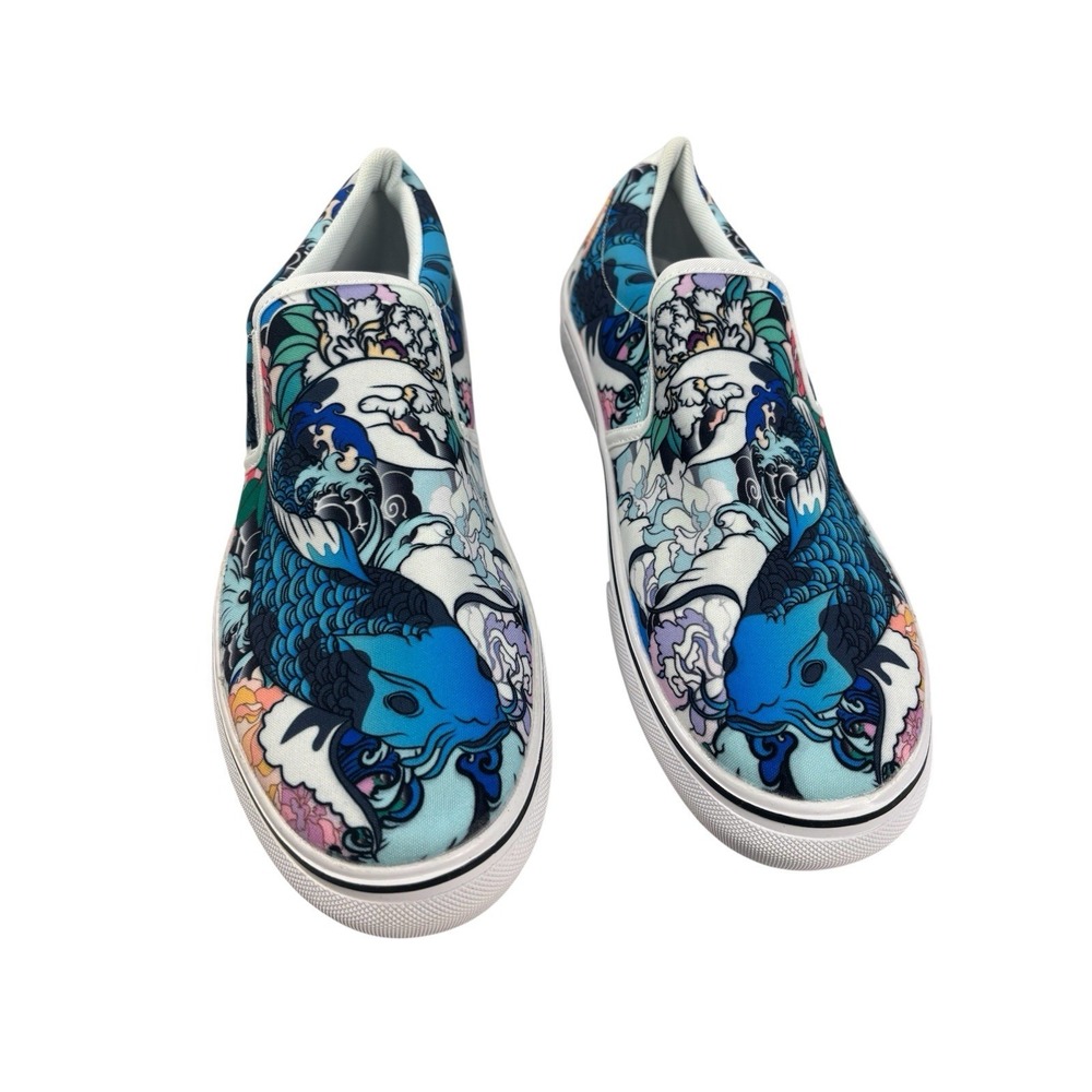 RAAD Slip On Skater Shoes Men's Size 12 white blue Graphic Casual Sneakers NWOB
